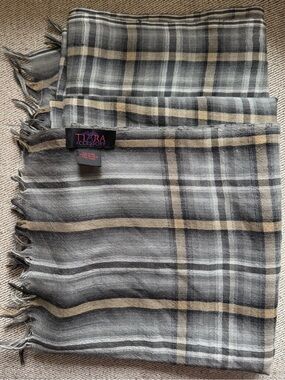 Tiara Plaid Gray and Cream Lightweight Scarf Wrap